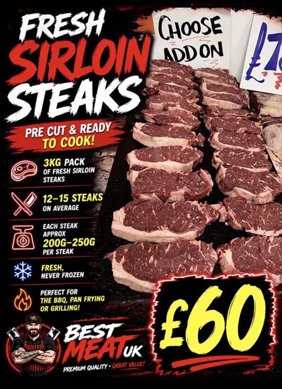 3kg hand cut Sirloin Steak