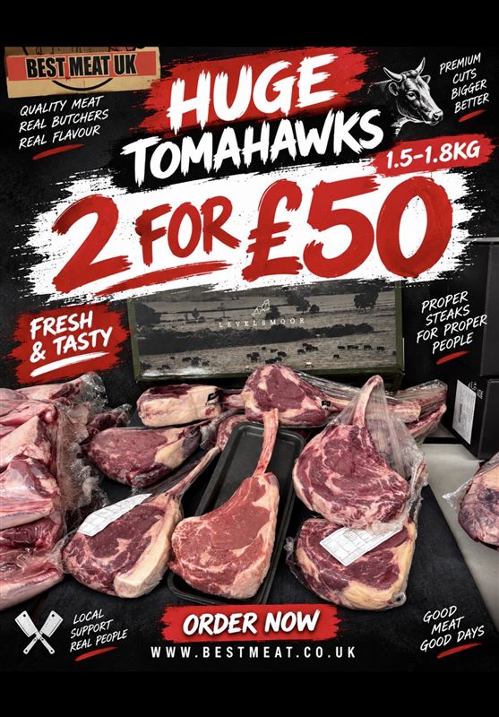 2 x HUGE 1.2-1.5kg tomahawks 